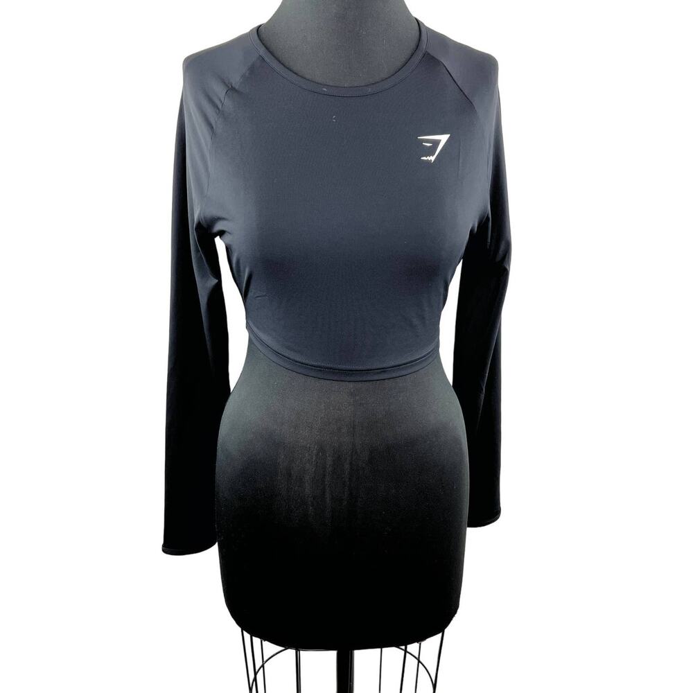 Gymshark Training Long Sleeve Crop Top Black B1A3G Thumbholes Stretch Fitted S